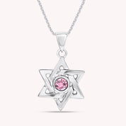 Simulated Round Birthstone Jewish Star of David Pendant Necklace