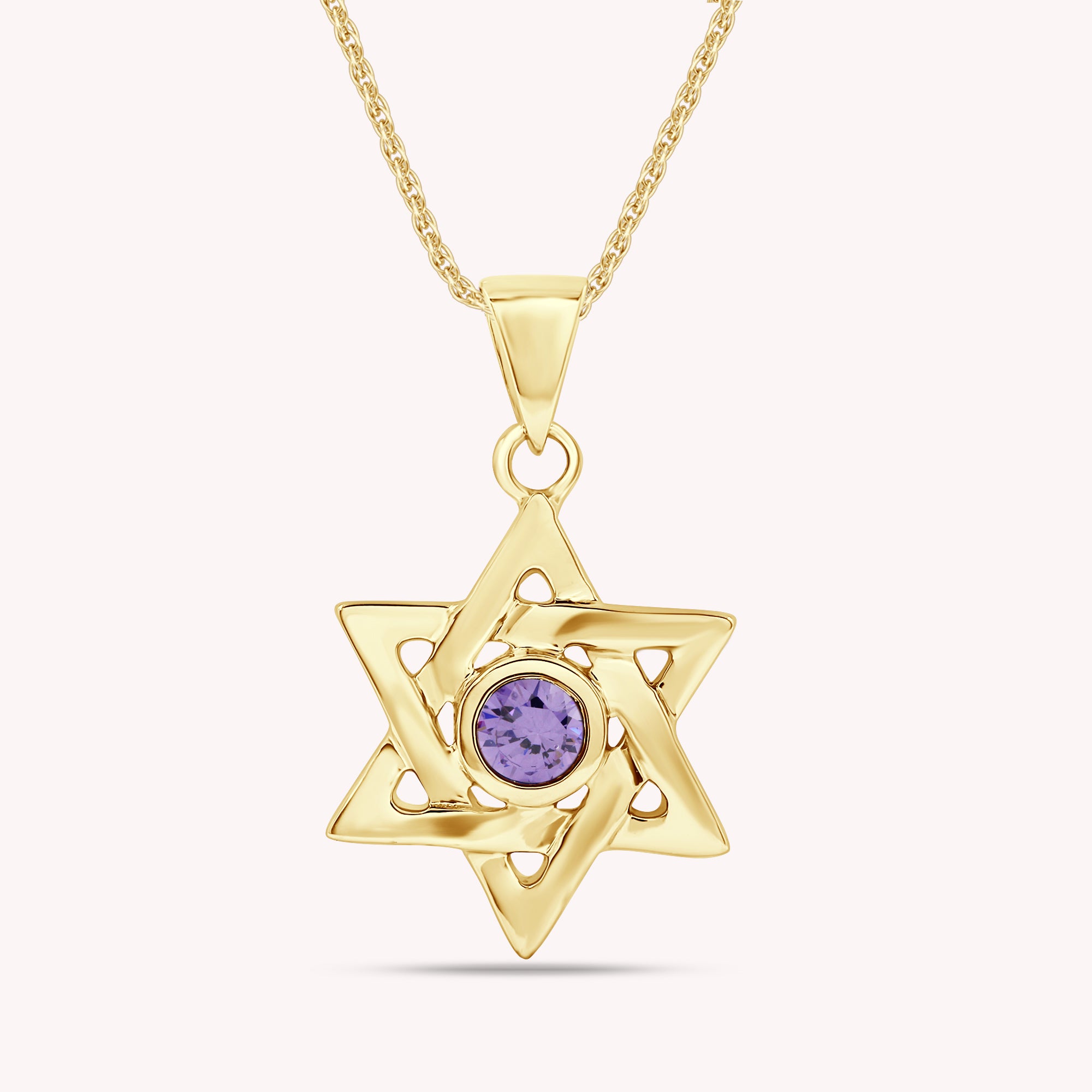 Simulated Round Birthstone Jewish Star of David Pendant Necklace