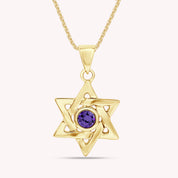 Simulated Round Birthstone Jewish Star of David Pendant Necklace