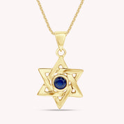 Simulated Round Birthstone Jewish Star of David Pendant Necklace