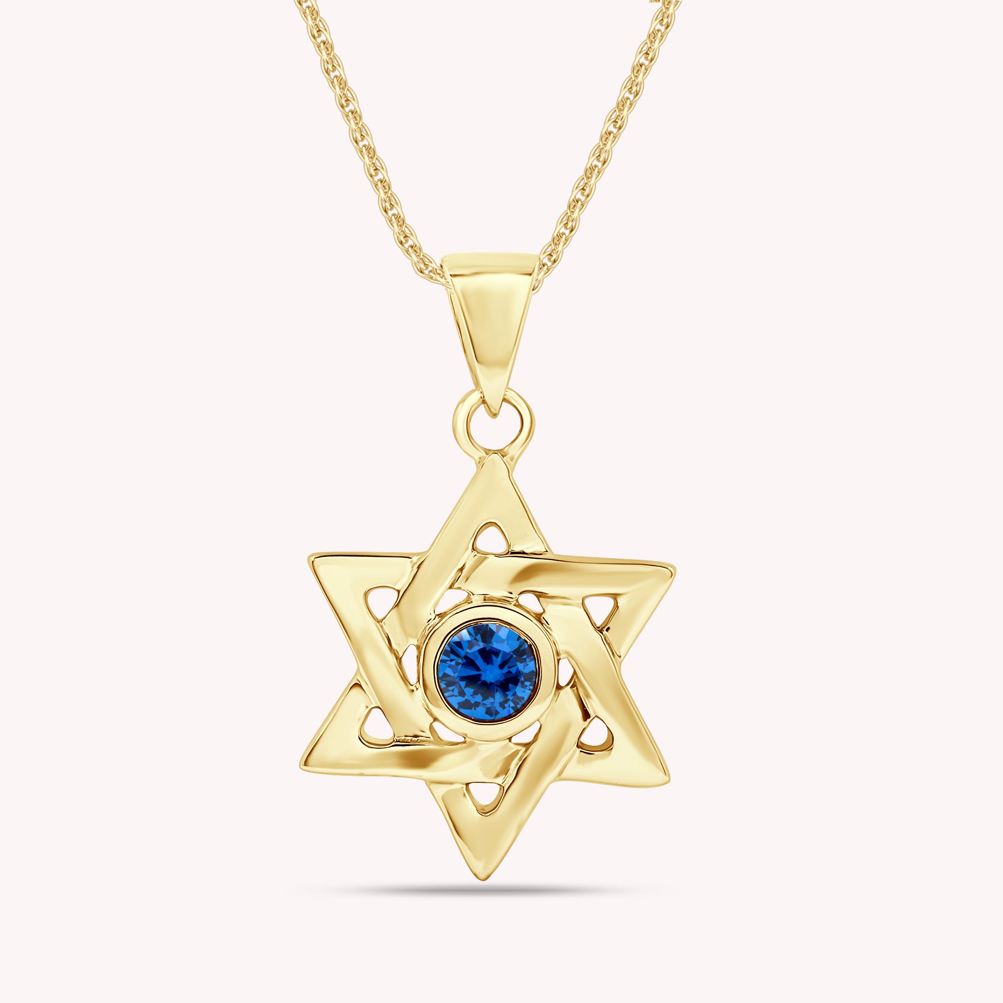 Simulated Round Birthstone Jewish Star of David Pendant Necklace