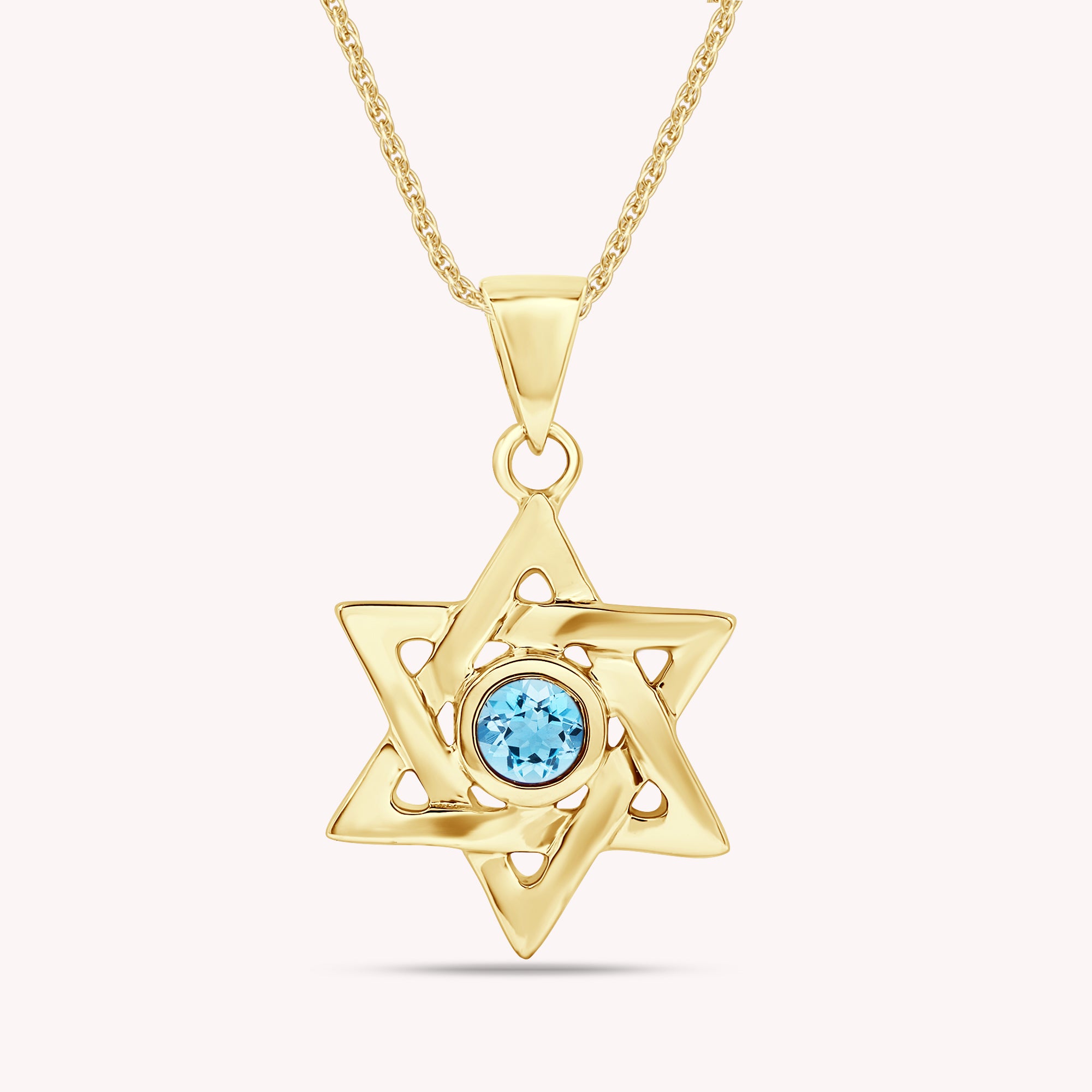 Simulated Round Birthstone Jewish Star of David Pendant Necklace