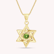 Simulated Round Birthstone Jewish Star of David Pendant Necklace