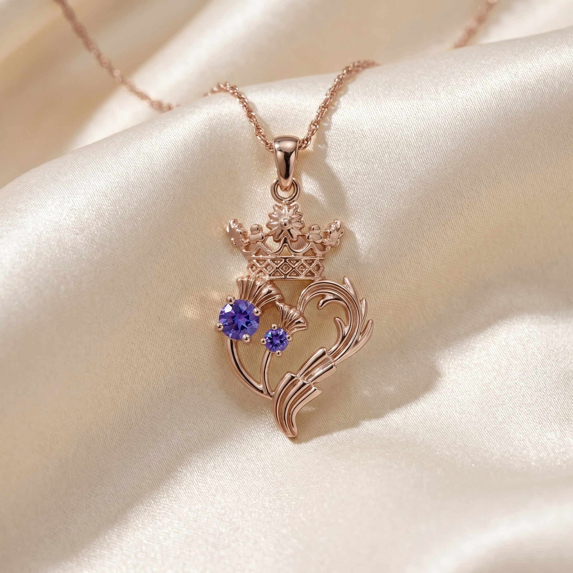 Luckenbooth Thistle Heart Crown Pendant Necklace Sterling Silver