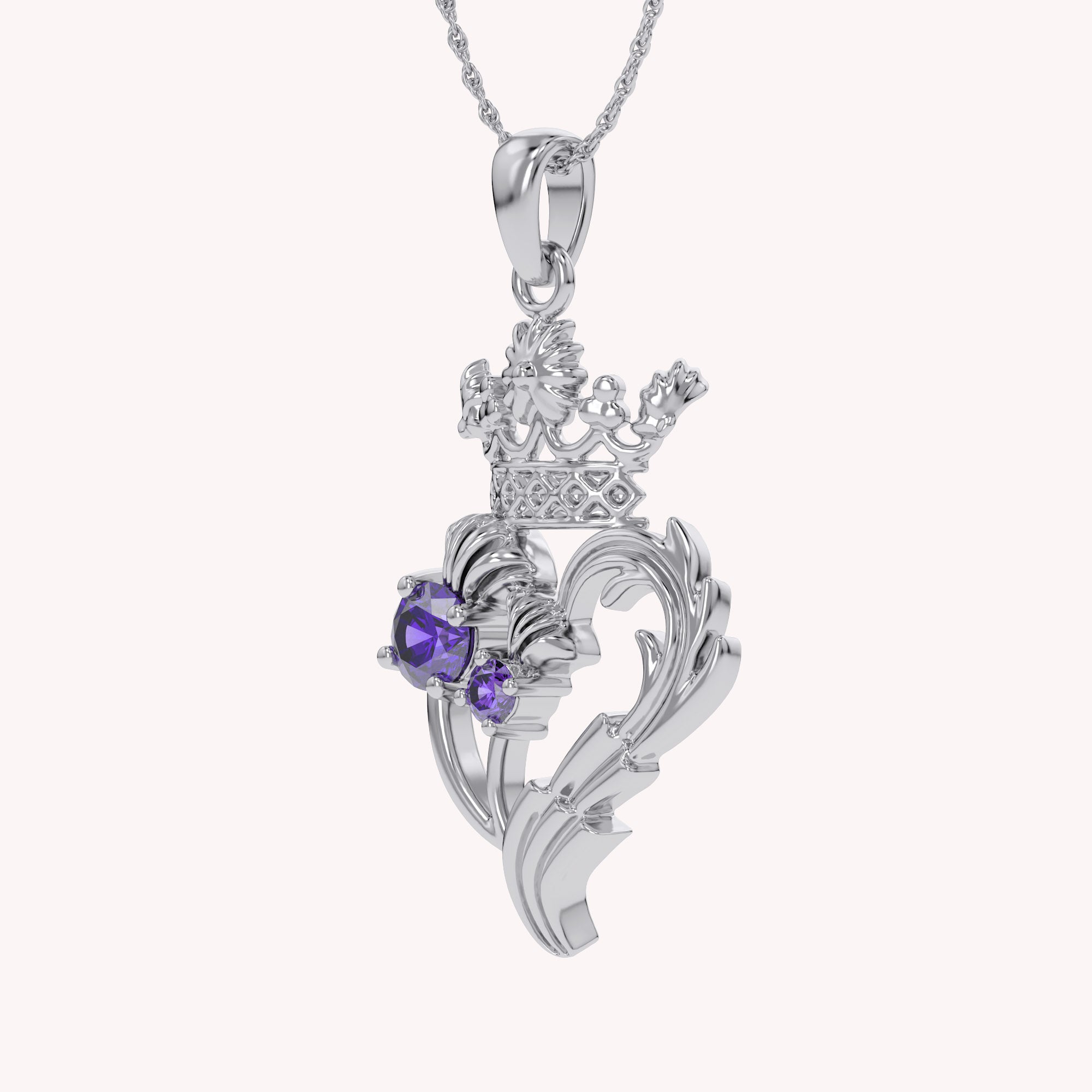 Luckenbooth Thistle Heart Crown Pendant Necklace Sterling Silver