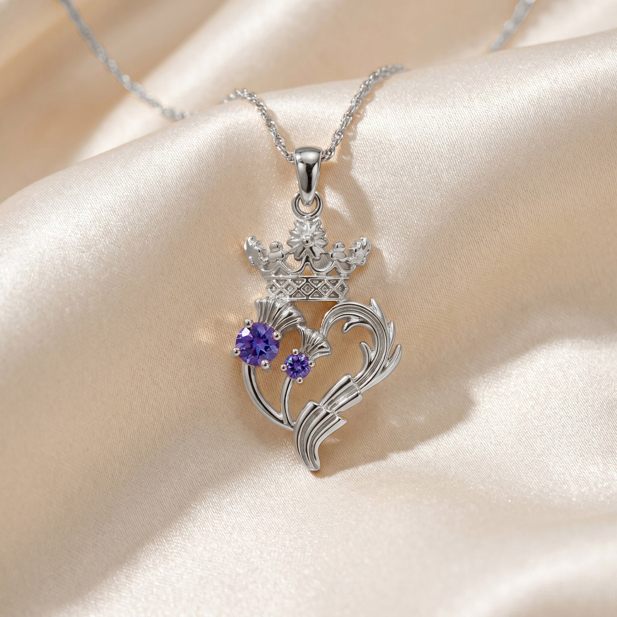 Luckenbooth Thistle Heart Crown Pendant Necklace Sterling Silver
