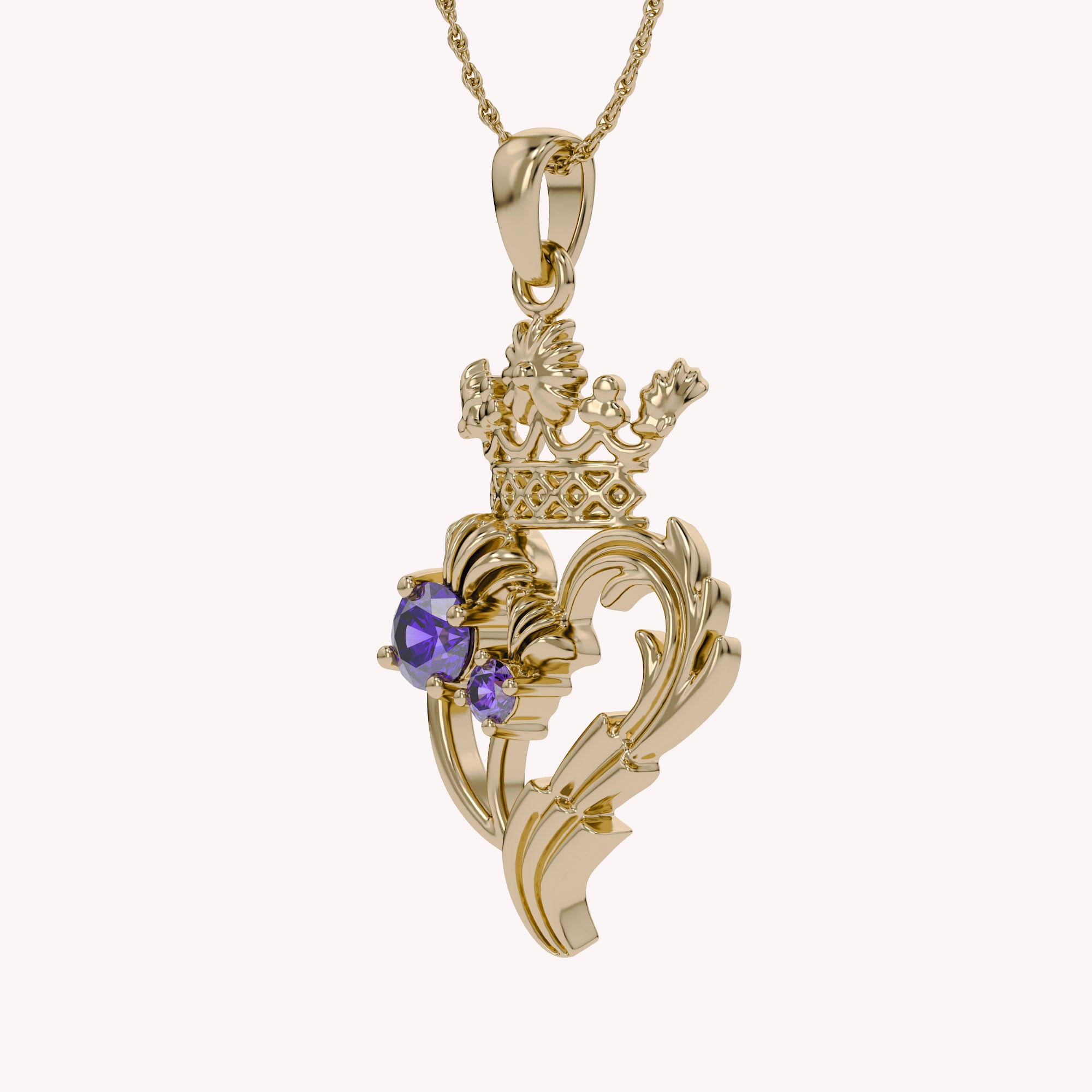 Luckenbooth Thistle Heart Crown Pendant Necklace Sterling Silver