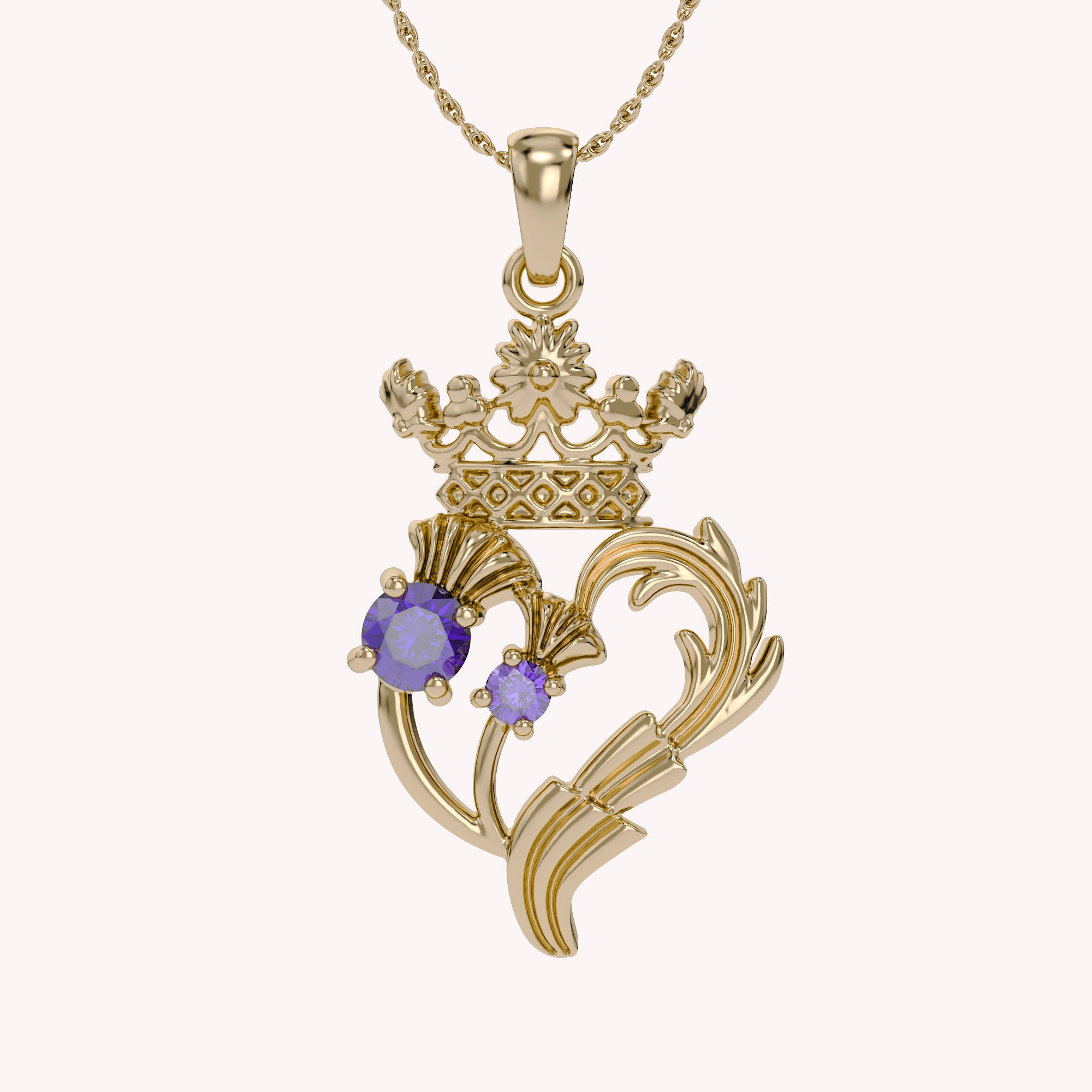 Luckenbooth Thistle Heart Crown Pendant Necklace Sterling Silver