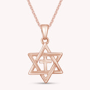 Star of David with Cross Pendant Necklace In 925 Sterling Silver