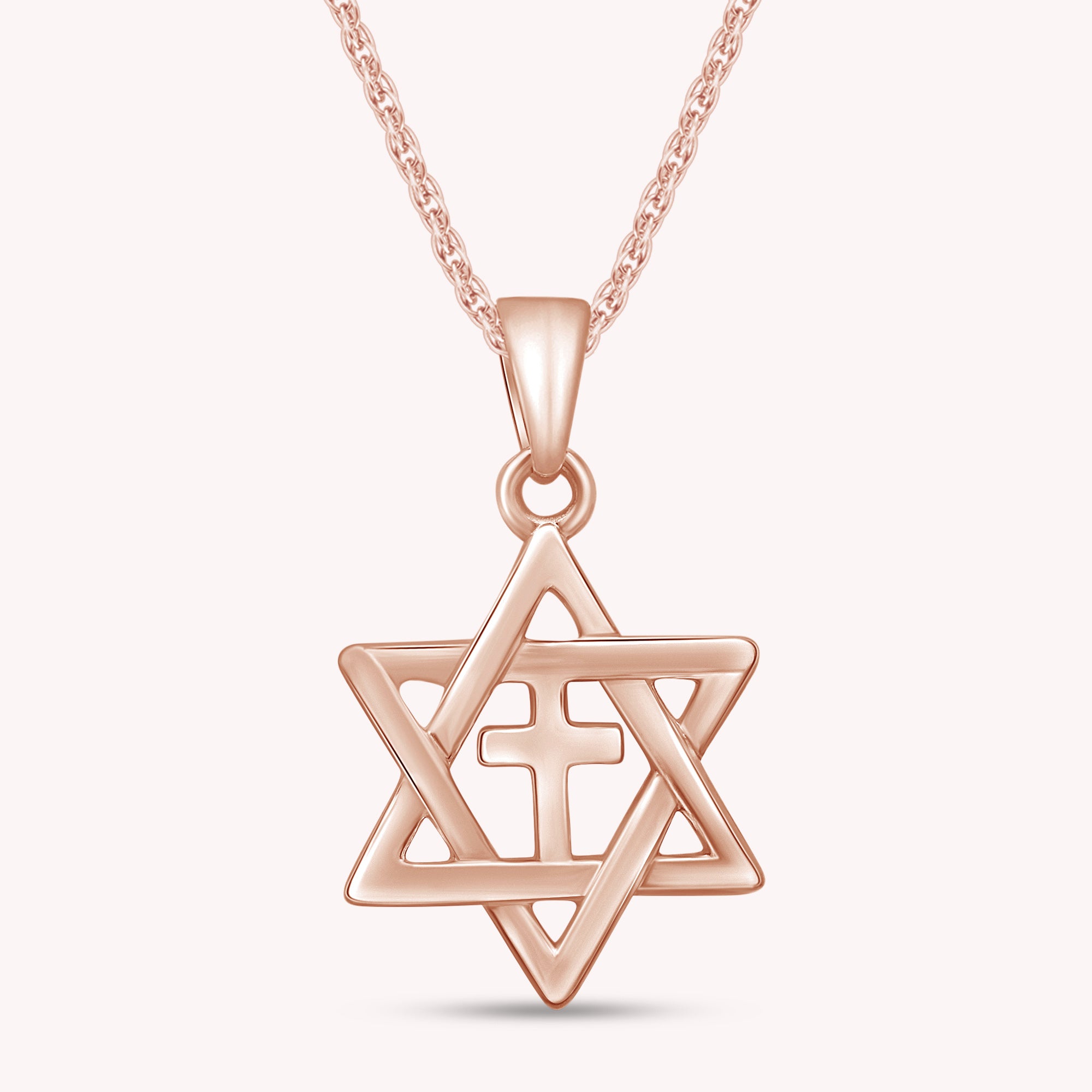 Star of David with Cross Pendant Necklace In 925 Sterling Silver