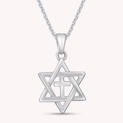 Star of David with Cross Pendant Necklace In 925 Sterling Silver