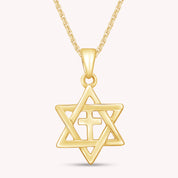 Star of David with Cross Pendant Necklace In 925 Sterling Silver