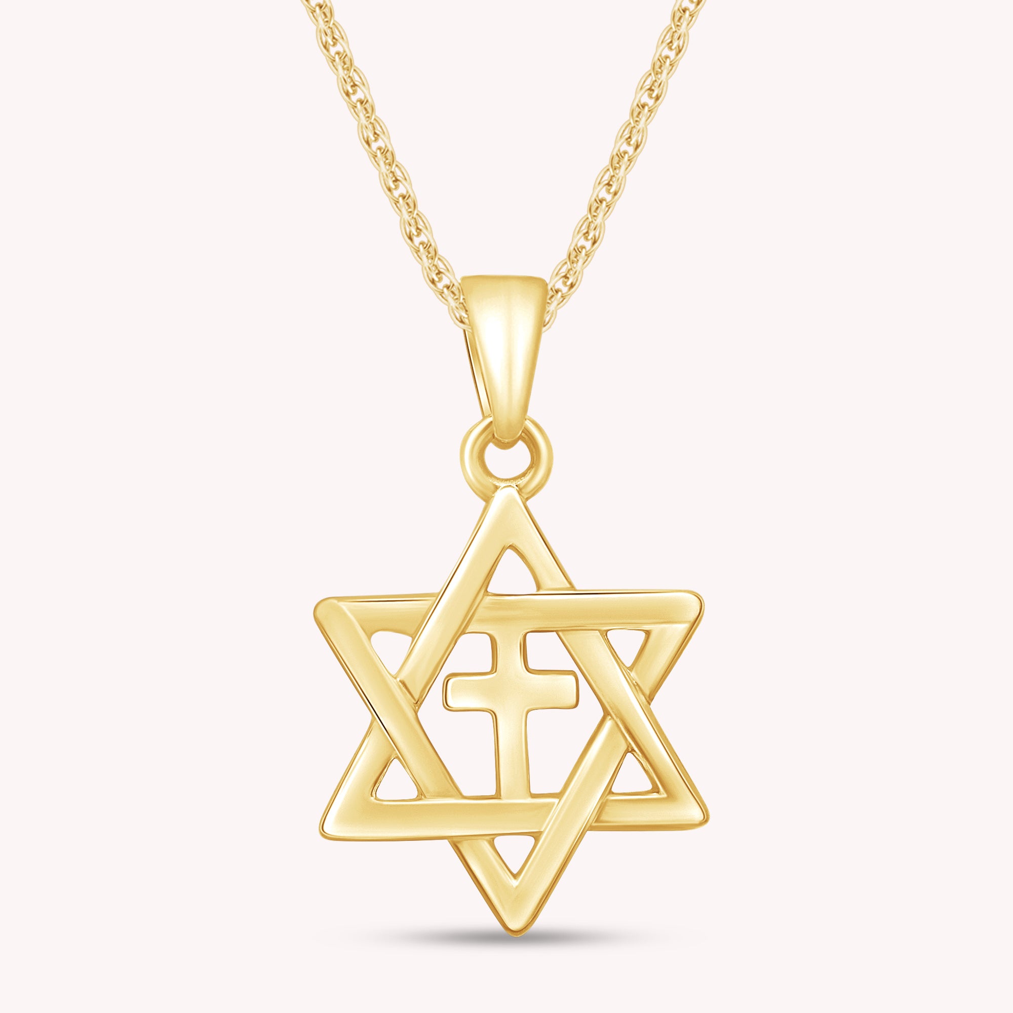 Star of David with Cross Pendant Necklace In 925 Sterling Silver