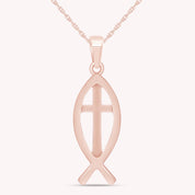 Fish Charm Cross Pendant Necklace