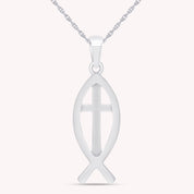 Fish Charm Cross Pendant Necklace