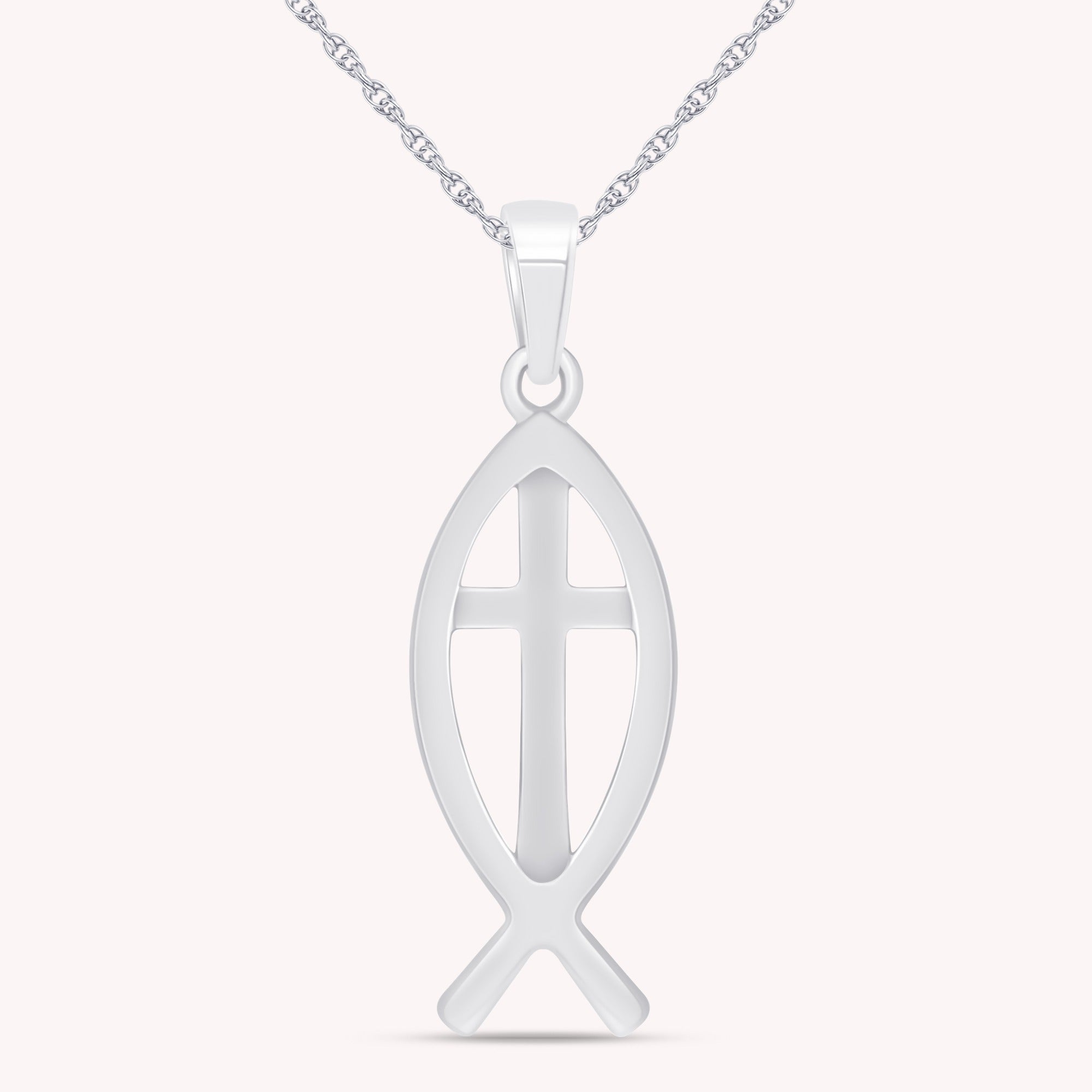 Fish Charm Cross Pendant Necklace