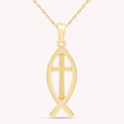 Fish Charm Cross Pendant Necklace