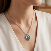 Two Tone Mom And Child Heart Pendant Necklace Sterling Silver
