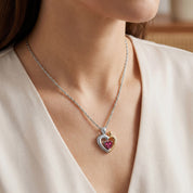 Two Tone Mom And Child Heart Pendant Necklace Sterling Silver