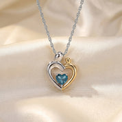 Two Tone Mom And Child Heart Pendant Necklace Sterling Silver