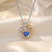 Two Tone Mom And Child Heart Pendant Necklace Sterling Silver