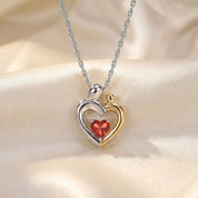 Two Tone Mom And Child Heart Pendant Necklace Sterling Silver