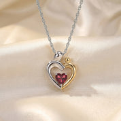Two Tone Mom And Child Heart Pendant Necklace Sterling Silver