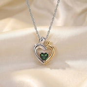 Two Tone Mom And Child Heart Pendant Necklace Sterling Silver
