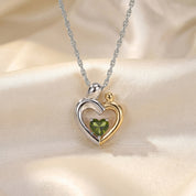 Two Tone Mom And Child Heart Pendant Necklace Sterling Silver