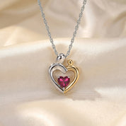 Two Tone Mom And Child Heart Pendant Necklace Sterling Silver