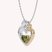 Two Tone Mom And Child Heart Pendant Necklace Sterling Silver