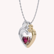 Two Tone Mom And Child Heart Pendant Necklace Sterling Silver