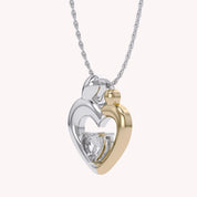 Two Tone Mom And Child Heart Pendant Necklace Sterling Silver