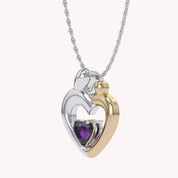 Two Tone Mom And Child Heart Pendant Necklace Sterling Silver