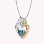 Two Tone Mom And Child Heart Pendant Necklace Sterling Silver