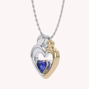 Two Tone Mom And Child Heart Pendant Necklace Sterling Silver