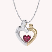 Two Tone Mom And Child Heart Pendant Necklace Sterling Silver
