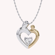 Two Tone Mom And Child Heart Pendant Necklace Sterling Silver