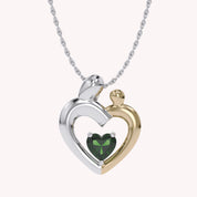 Two Tone Mom And Child Heart Pendant Necklace Sterling Silver