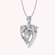 Mother And Child Dolphin Heart Pendant Necklace Sterling Silver