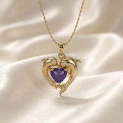 Mother And Child Dolphin Heart Pendant Necklace Sterling Silver