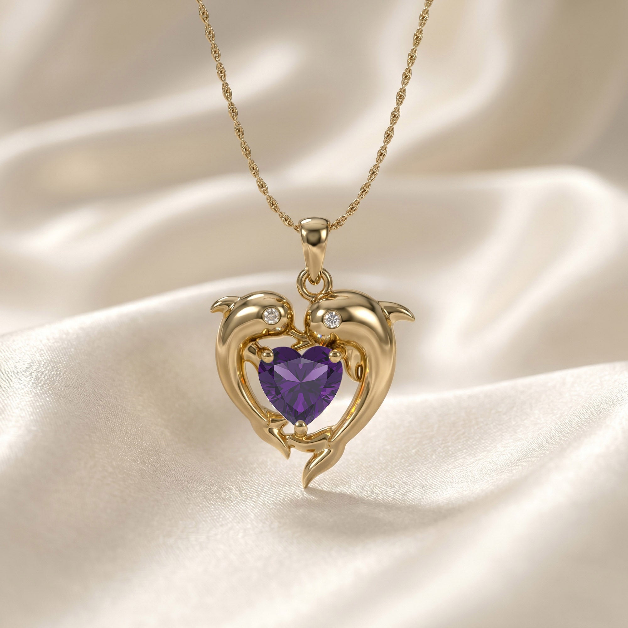 Mother And Child Dolphin Heart Pendant Necklace Sterling Silver