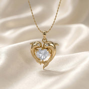Mother And Child Dolphin Heart Pendant Necklace Sterling Silver