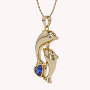 Simulated Blue Sapphire Dolphin Pendant Necklace