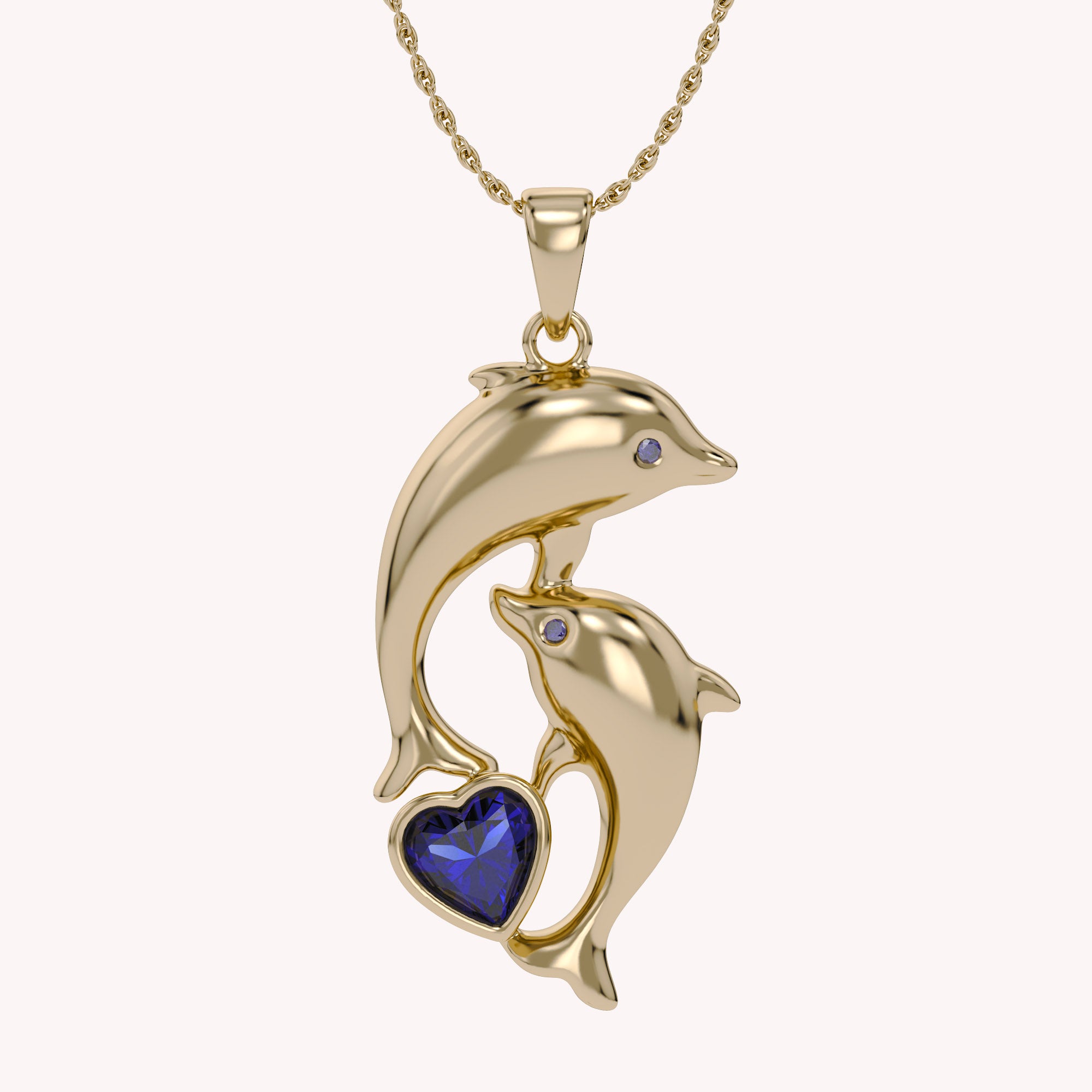 Simulated Blue Sapphire Dolphin Pendant Necklace
