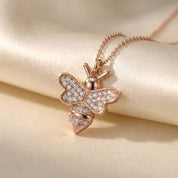Bee Bumblebee White Cubic Zirconia Pendant Necklace