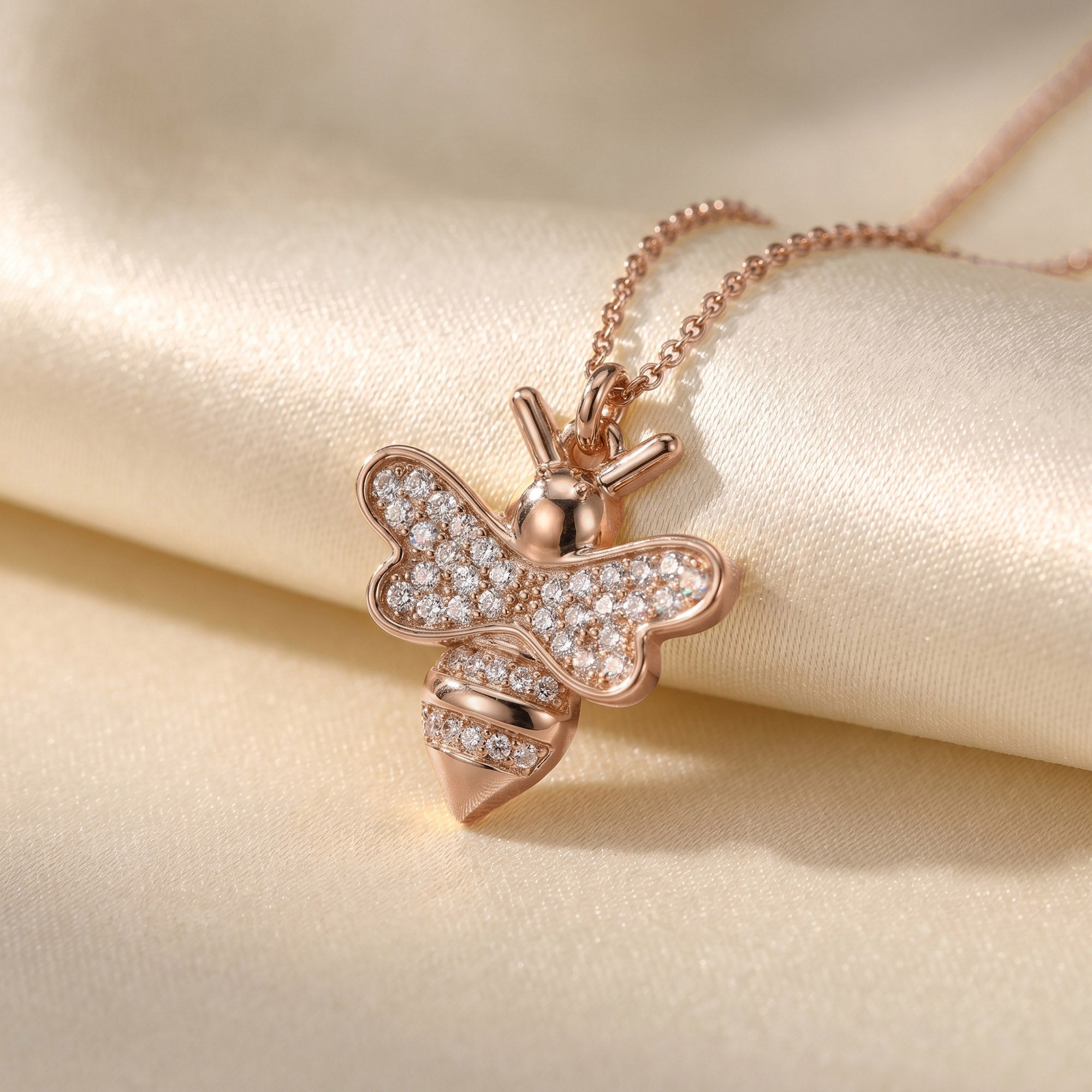 Bee Bumblebee White Cubic Zirconia Pendant Necklace