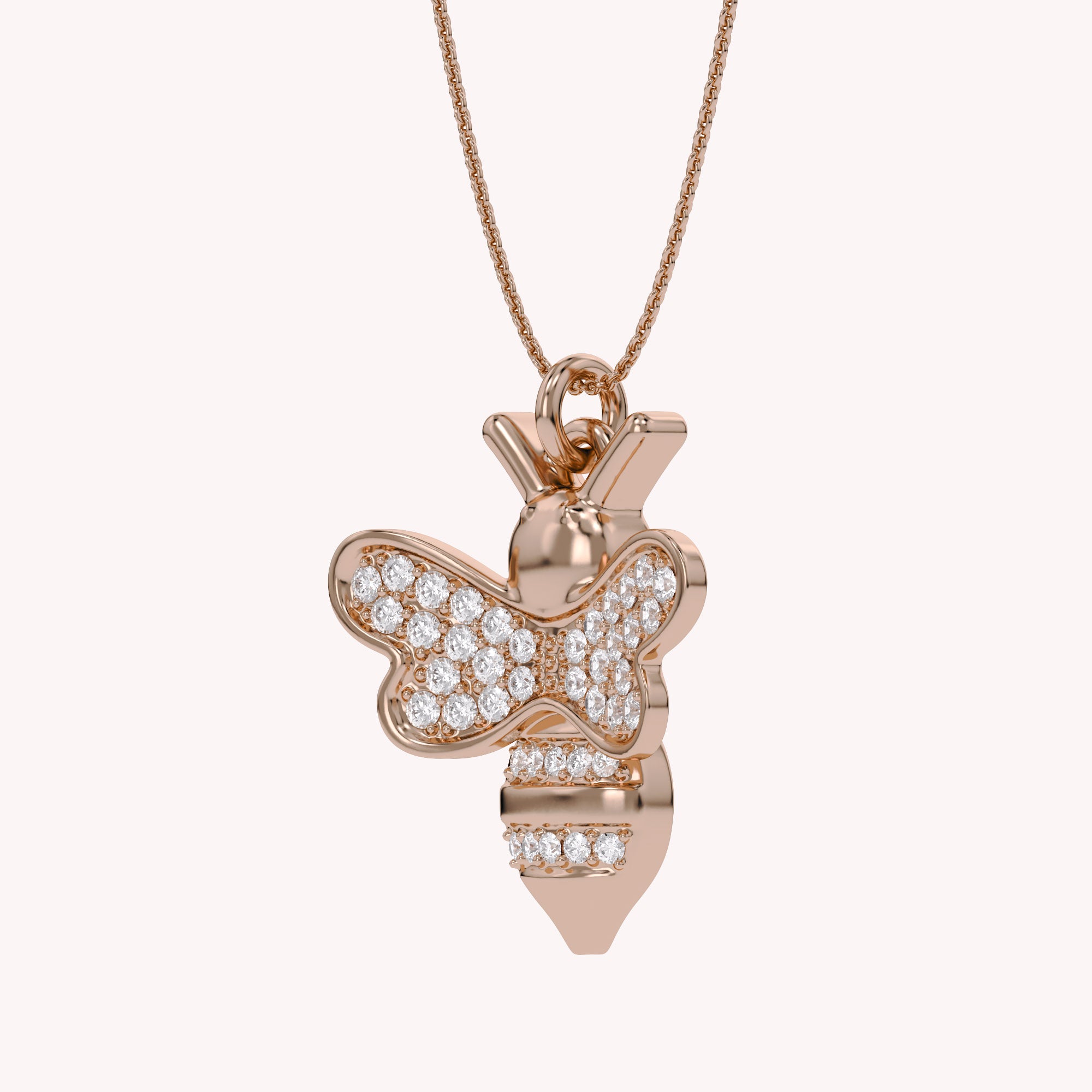 Bee Bumblebee White Cubic Zirconia Pendant Necklace