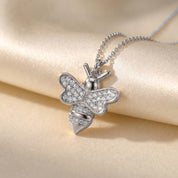 Bee Bumblebee White Cubic Zirconia Pendant Necklace