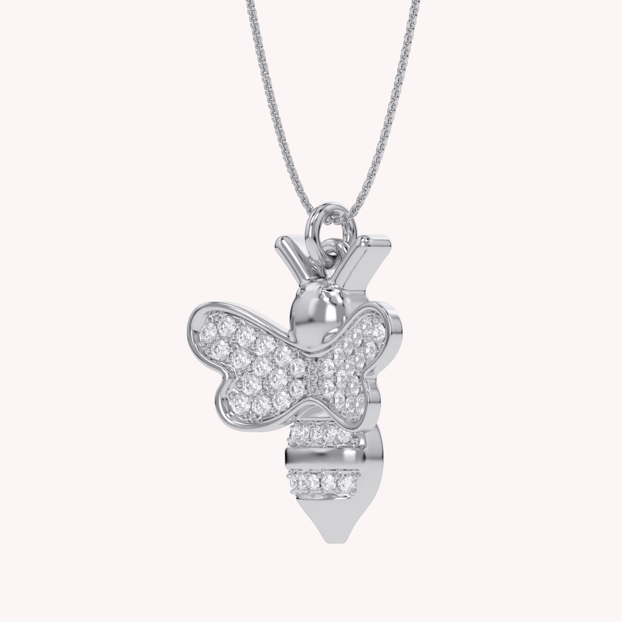 Bee Bumblebee White Cubic Zirconia Pendant Necklace